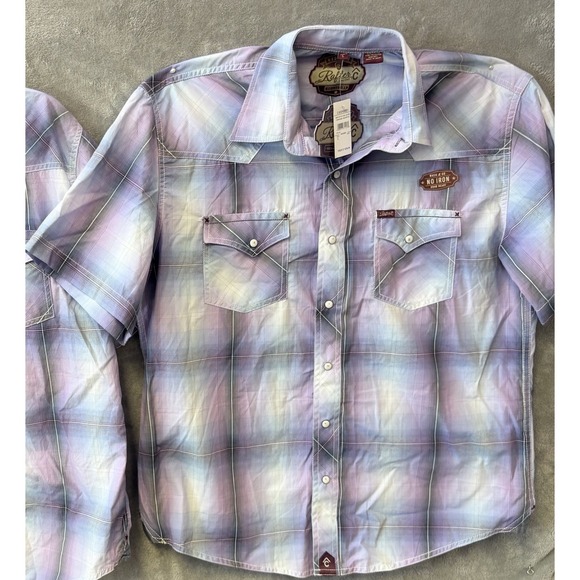 rafter c mens large short sleeve pearl snap shirt purple blue NWT - Picture 1 of 12